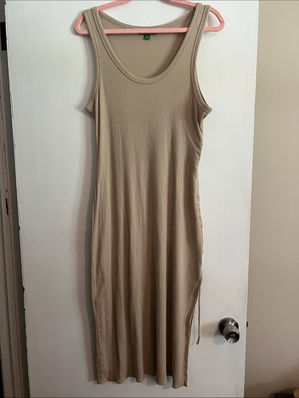 J Crew Sleeveless Ribbed Tank Dress in Beige